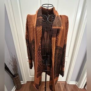 Orange and dark blue knit cardigan with a boho vibe #bohostyle #luckybrand